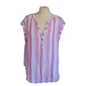 Gap Pink Linen Shirt Nautical Striped Spring Summer Resortwear Sleeveless Sz M